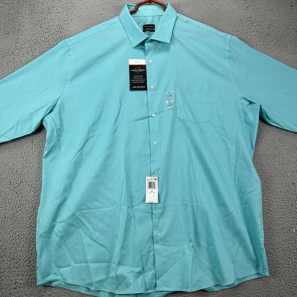 Van Heusen Mens Everyday Defense Dress Shirt 19 37-38 Turquoise Tall Fit NEW